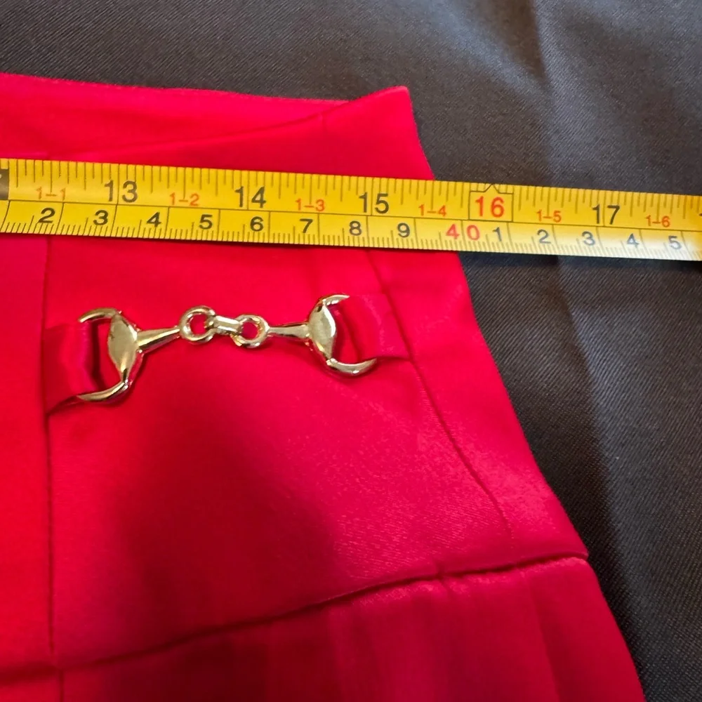 NWT! Vintage Express Red Skirt with Front  Gold Zip & Gold Horsebit Hardware 10 - Picture 9 of 10